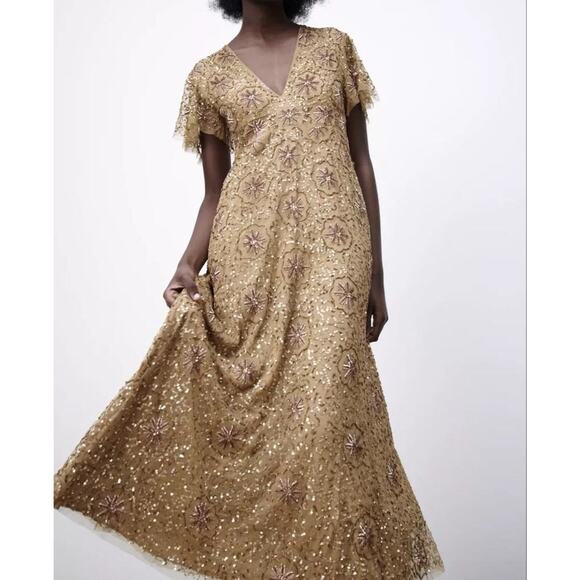 Zara Dresses & Skirts - ZARA WOMAN Gold Sequin Dress Special Edition Small Party Formal Wedding NWT